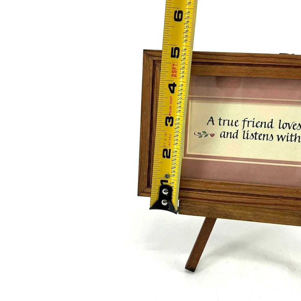 VTG Wood Framed Friend Loves All Times Friendship Quote Art w/ Easel Stand 8.5x5